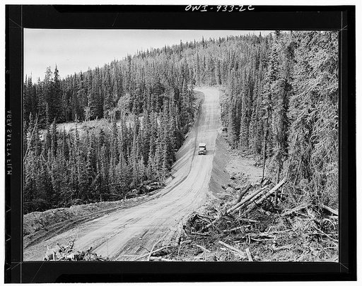 A stretch in the Alcan Highway which connects Edmonton, Canada, with Fairbanks (Fort Nelson), Alaska