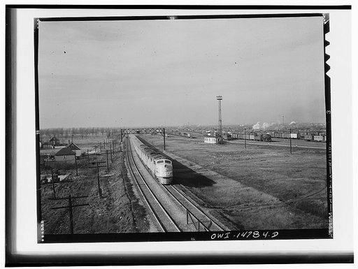 Chicago, Illinois. A Chicago and Northwestern Railroad streamliner on its way into Chicago