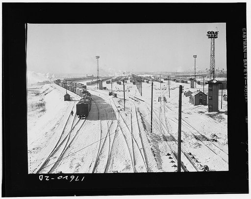 Chicago, Illinois. Looking west from the hump at the clearing yards of the Belt Railway Company of Chicago