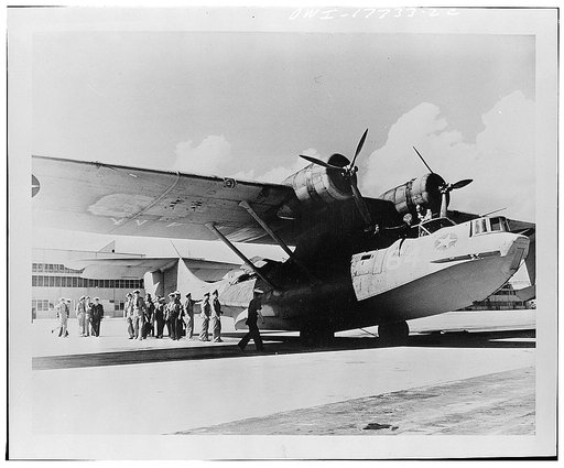 Jacksonville, Florida. Fighting French with a PBY-5a patrol -bombing plane at the United States Naval air station