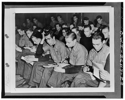 Hoffman Island, New York. Students at the United States Maritime Service training station