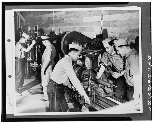San Mateo, California. Learning the use of power tools at the United States Merchant Marine cadet basic school
