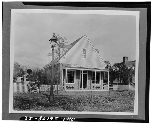 Williamsburg, Virginia. The capitol of the Virginia colony during the eighteenth century which was reconstructed and restored to its original state by John D. Rockefeller Jr. during the 1930s. The Golden Ball metalsmith and pewter shop which was erected between 1720 and 1735