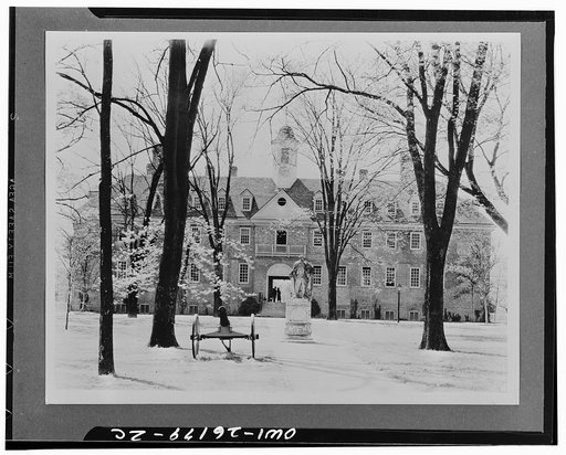 Williamsburg, Virginia. The capitol of the Virginia colony during the eighteenth century which was reconstructed and restored to its original state by John D. Rockefeller Jr. during the 1930s. The Wren building at the College of William and Mary, which is the oldest existing academy in the United St