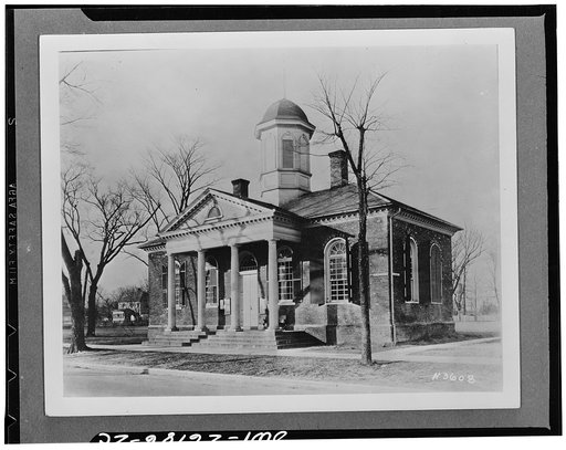 Williamsburg, Virginia. The capitol of the Virginia colony during the eighteenth century which was reconstructed and restored to its original state by John D. Rockefeller Jr. during the 1930s. The old courthouse before restoration