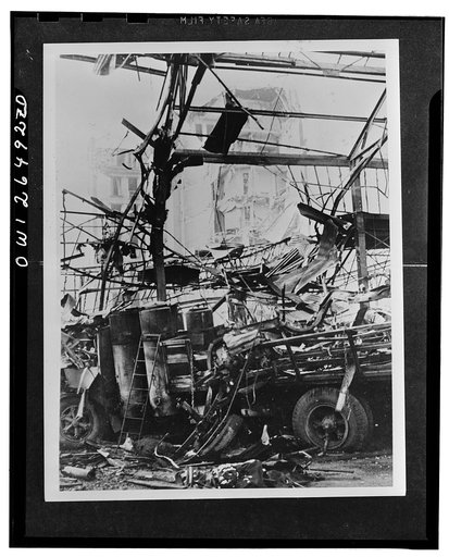 Paris, France. The Renault workshops on the Ile Seguin and adjacent banks of the Seine were completely destroyed and in fact, rendered unusable for many years on the night of March 3 by the Royal Air Force bombing attack. Tanks, lorries and staff cars were being manufactured for Germany. View of bom