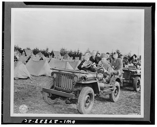 Casablanca, Morocco. President Roosevelt reviewing American troops from an Army jeep