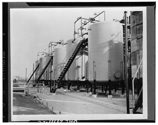 Collecting. Process collection tank containing butadiene. From these tanks the liquid is pumped to the spherical storage tanks shown in picture number 5