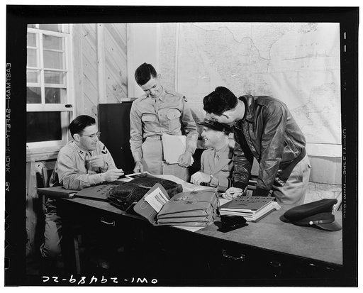 Pilots of the United States Army air transport command in discussion