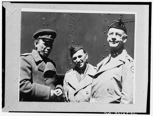 General A.M. Koroloff (left); Stanley L. Scott (center), Chief of Staff, Persian Gulf Service Command; and Major General Donald H. Connolly, Commanding General, Persian Gulf Service Command