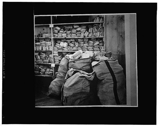 A corner in the mail room of the central information bureau for prisoners of war sponsored by the International Red Cross