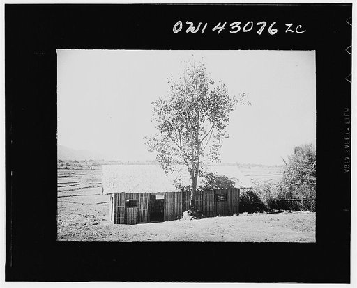 Public Health Service Investigation Commission to the China-Burma highway, Chefang Valley, China.  The house built for the guard of the gambusia minnow hatchery. Not only herons and cattle disturb the little fish, but the people found them quite tasty when fried; thus a man had to be hired to guard 