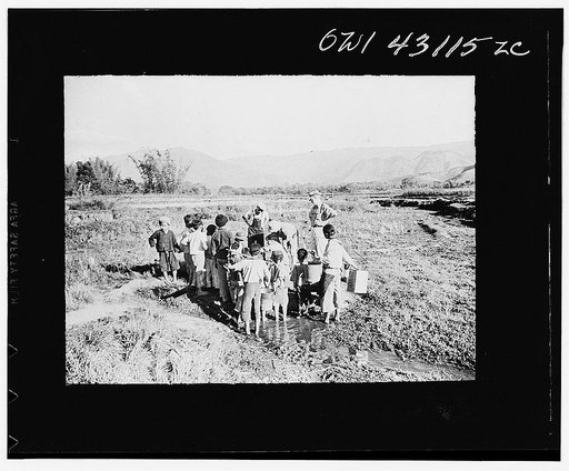 Public Health Service Investigation Commission to the China-Burma Highway, Chefang Valley, China. Filling dusters with a Paris green mixture