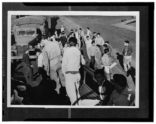 Kauai District, Territory of Hawaii. Registrants of Local Board Two, Lihue, Kauai, arriving at the hospital to take the physical examination before induction into the United States Army