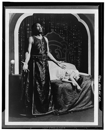 Scene from "Othello" with Paul Robeson and Margaret Webster [i.e. Uta Hagen as Desdemona]. Theatre Guild production 1943-44