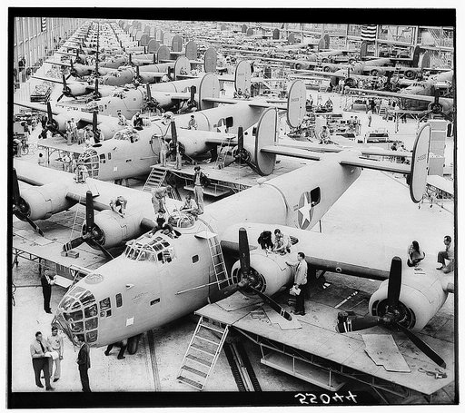 Miscellaneous collection of photographs of aircraft production. Double assembly line