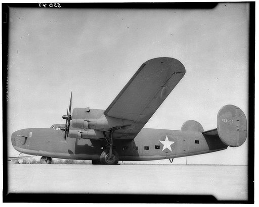 Miscellaneous collection of photographs of aircraft production. C-87 Liberator Express transport, left side close-up view