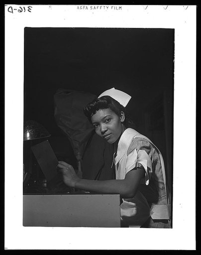 Chicago, Illinois. Provident Hospital. Miss Lydia Monroe of Ringold, Louisiana, a student nurse. Her father is a machinist at the Youngstown Sheet and Tube Company