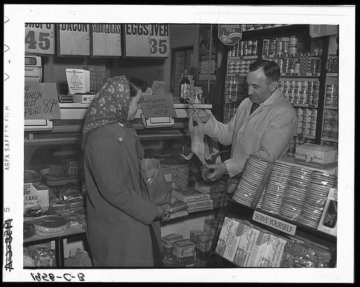 Provincetown, Massachusetts. Mrs. John Russe shopping in a Portuguese store