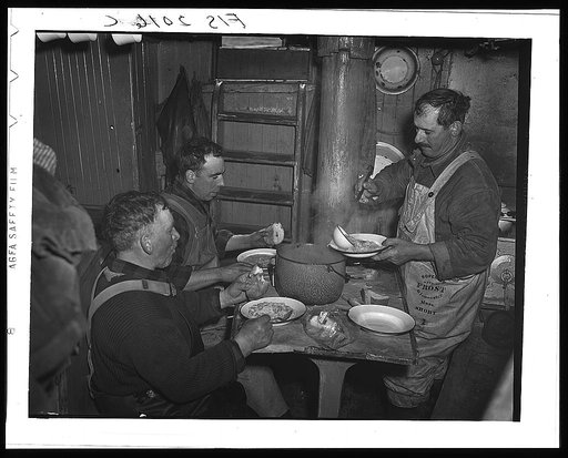 Provincetown, Massachusetts. Aboard the Frances and Marion, a Portuguese drag trawler, fishing off Cape Cod. Dinner aboard