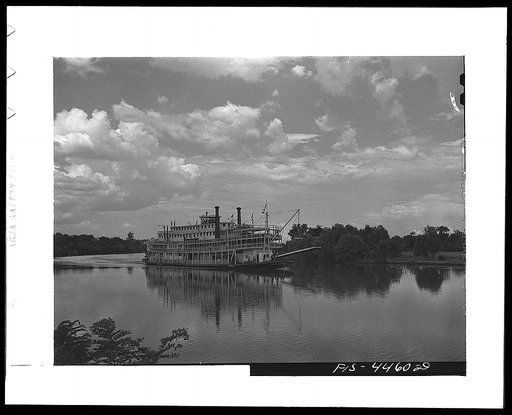 Wilson Dam, Alabama (Tennessee Valley Authority (TVA)). Excursion steamer Gordon C. Green of Cincinnati approaching Wilson Dam, Alabama