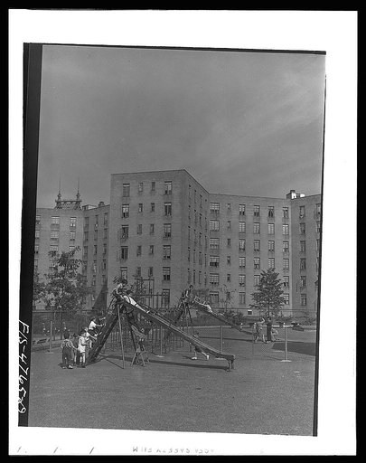Queens, New York. Nursery school at the Queensbridge housing project. Outdoor playground