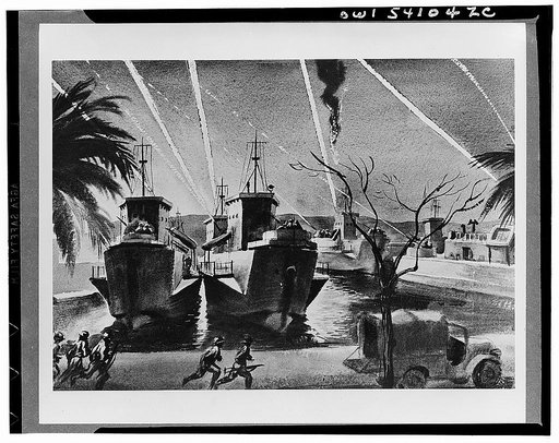 Night raid in Bizerte. LCIs put up a screen of anti-aircraft fire from their 20mm guns during a raid of enemy planes on Allied installations in Bizerte.