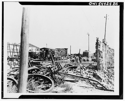 Battered railroad yards at Foggia. So accurate was the bombardment by planes of the Mediterranean Allied Air Forces that eight months after the Allied occupation the Foggiayards were still not useable for marshalling freight