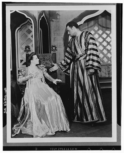 Scene from "Othello" with Paul Robeson as Othello and Uta Hagen as  Desdemona, Theatre Guild Production, Broadway, 1943-44