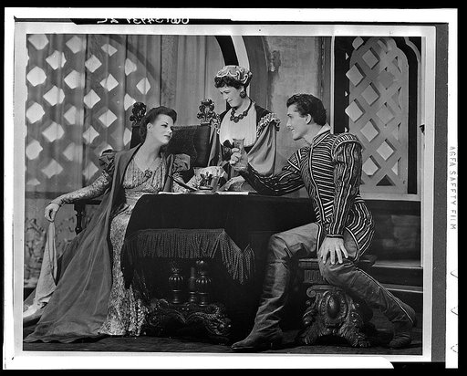 Scene from "Othello" with Uta Hagen as Desdemona (left), Margaret Webster as Emilia, and Jack Manning(?) as RoderigoTheatre Guild Production, Broadway, 1943-44