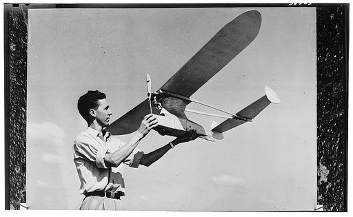 America's youth builds and flies model planes on miniature flying fields. A member of the San Antonio Gas Model Club, which does its weekly flying at Kelly Field in the city of San Antonio in the southwestern U.S. state of Texas, proudly displays his amphibian model airplane, which has a six foot (1