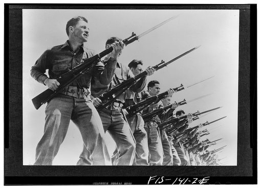 Bayonet practice at a U.S. Army training camp
