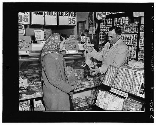 Provincetown, Massachusetts. Mrs. John Russe shopping in a Portuguese store