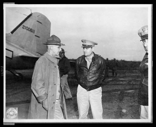 Somewhere in China. Oct. 11, 1944.  General Joseph W. Stilwell talking with Major General Curtis E. LeMay of the 20th Bomber command, at a B-29 base