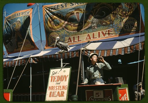 Barker at the grounds at the Vermont state fair, Rutland