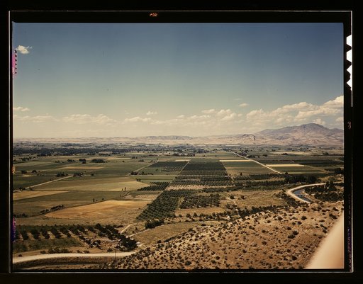 Cherry orchards, farm lands and irrigation ditch at Emmett, Idaho