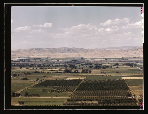 Cherry orchards, farm lands and irrigation ditch at Emmett, Idaho