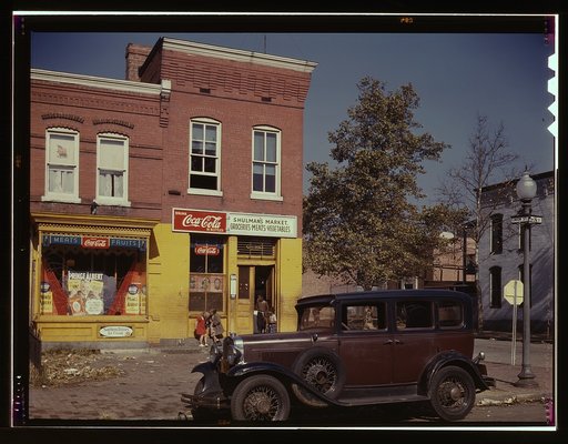 Shulman's Market at the southeast corner of N Street and Union Street S.W., Washington, D.C., with a 1931 Chevrolet car parked in front