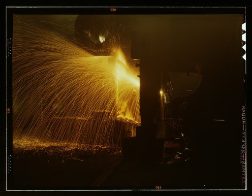 A welder who works in the round-house at the Chicago and Northwestern Railroad's Proviso yard