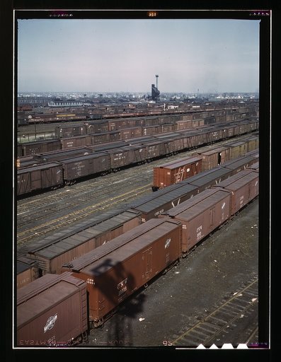 General view of part of the Proviso yard of the Chicago and Northwestern [i.e. North Western] railroad, Chicago, Ill. In the background is the coal chute and roundhouse