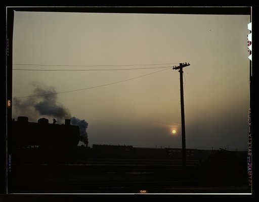 View in a departure yard at C & NW RR's [i.e. Chicago and North Western railroad's] Proviso(?) yard, at twilight, Chicago, Ill.