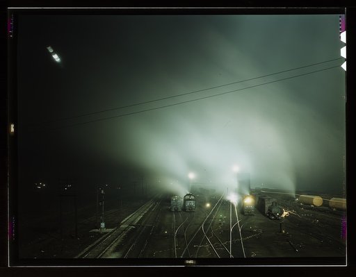 Night view of part of Santa Fe R.R. yard, Kansas City, Kansas