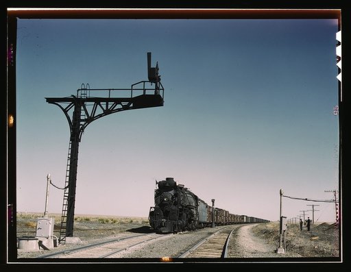 West bound Santa Fe R.R. freight train waiting in a siding to meet an east bound train, Ricardo, N[ew] Mex[ico