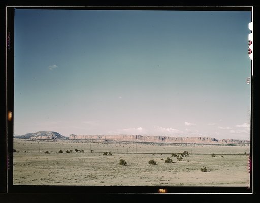 East bound track of the Santa Fe R.R. across desert country near South Chaves, N[ew] Mex[ico