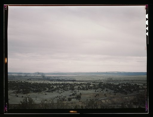 Santa Fe R.R. freight train rounding a curve between Ash Fork and Gleed, Arizona