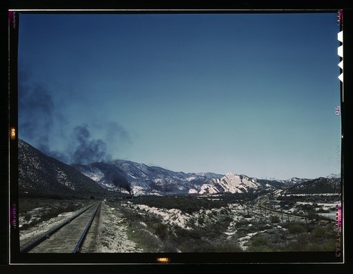 Freight train going up Cajon Pass through the San Bernardino Mountains, Cajon, Calif.