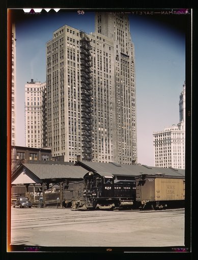 Diesel switch engineer moving freight cars at the South Water street freight terminal of the Illinois Central R.R., Chicago, Ill. The N.Y. Central is one of the railroads that lease terminal facilities from the I.C.R.R.