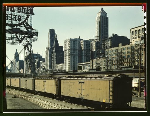 General view of part of the South Water street Illinois Central Railroad freight terminal, Chicago, Ill.