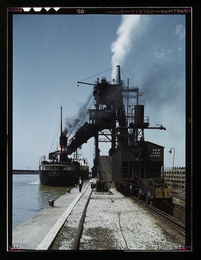 Loading a lake freighter with coal at the Pennsylvania R.R. coal docks, for shipment to other Great Lake ports, Sandusky, Ohio