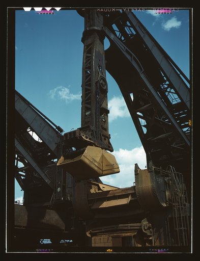 Pennsylvania R.R. ore docks, a "Hulett" ore unloader in operation, Cleveland, Ohio